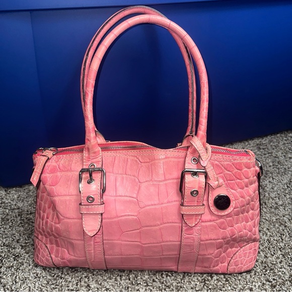 Dooney & Bourke Handbags - Dooney & Bourke Pink Crocodile-Embossed Shoulder Bag